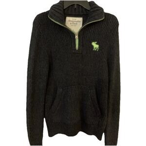 Y2k Abercrombie Fitch 1/2 Zip Sweater Slim L Fisherman Pullover Gray Green Logo